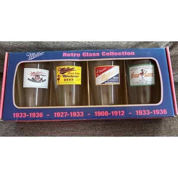 SET of 4 Miller High Life Beer Pint RETRO Glasses NEW! - Picture 1 of 6